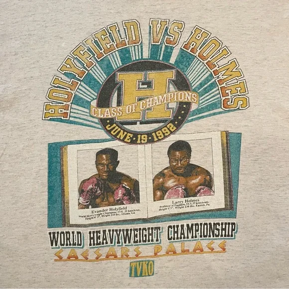 Vintage 1992 Evander Holyfield Vs. Holmes Boxing T-Shirt, Men's L, Single Stitch